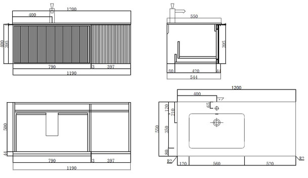 Sofia – Vanity Wall Hung & Left Offset Top 1200mm 