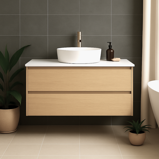 Willow - Oak Vanity Cabinet Wall Hung With Top 900mm Willow - Oak Vanity Cabinet Wall Hung With Top 900mm