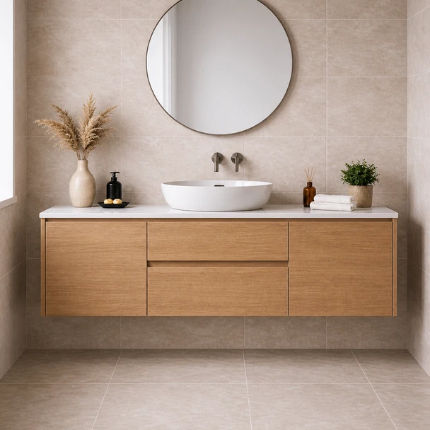 Willow - Oak Vanity Wall Hung With Single Bowl Top Options Available 1500mm