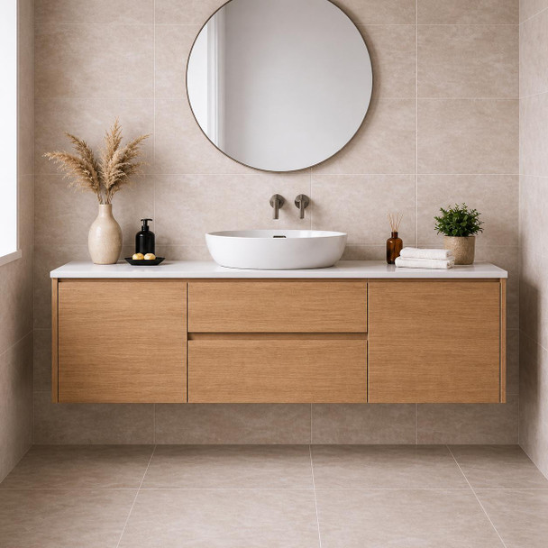 Willow Oak Wall Hung Vanity Single Bowl 1500mm