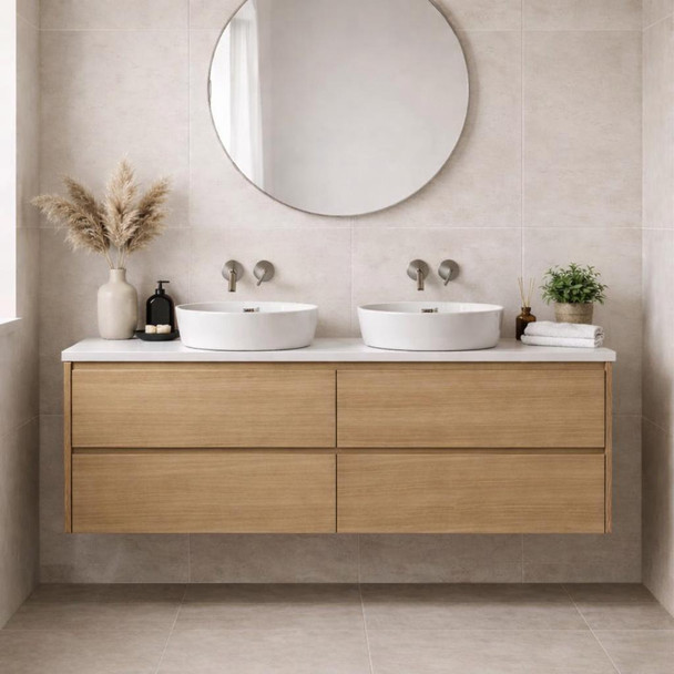 Willow - Oak Vanity Wall Hung with Double Bowl Top Option Available 1800mm 