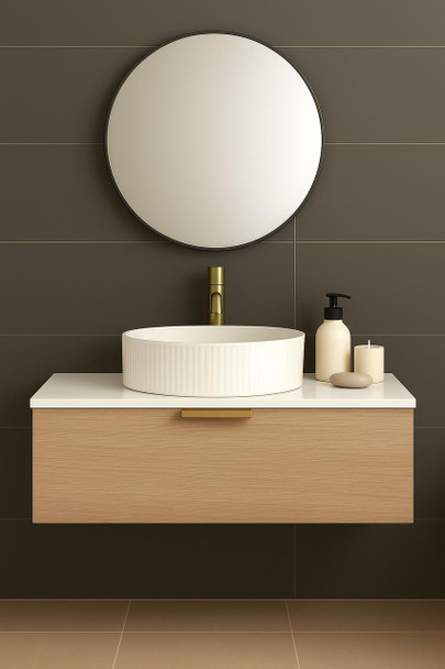 Linea - Oak Vanity Cabinet Wall Hung With Top Options Available 600mm 