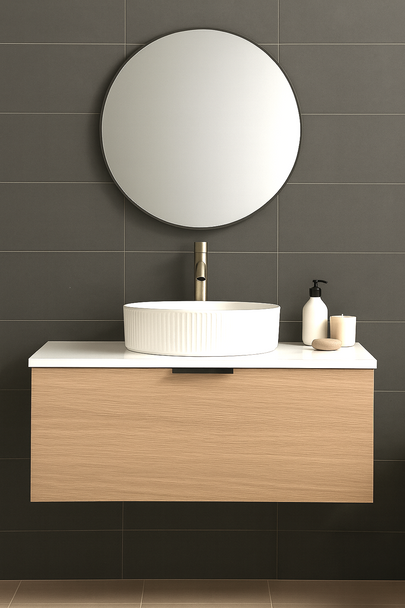 Linea - Oak Vanity Cabinet Wall Hung With Top 750mm Linea - Oak Vanity Cabinet Wall Hung With Top 750mm