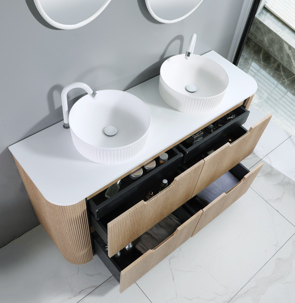 Roma - Fluted Floor Mount Vanity with Double Bowl Top Options Available 1500mm 