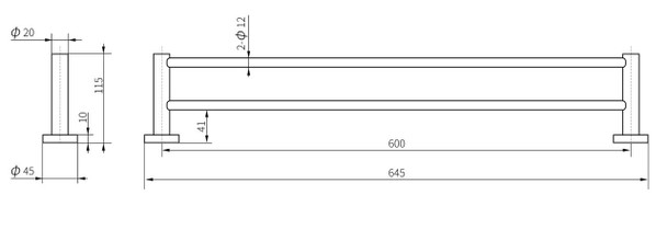 Sebastian - Brushed Gun Metal Double Towel Rail 600mm 