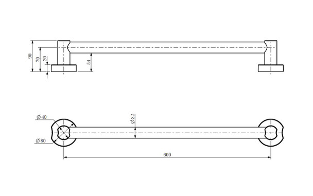 Care - Matte Black Grab Rail 600mm 