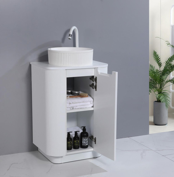 Roma White Fluted Floor Mount Vanity 600mm 