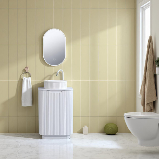 Roma White Fluted Floor Mount Vanity 600mm 