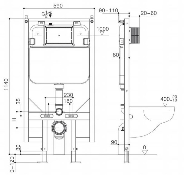 R&T - In-Wall Cistern for Wall Hung Toilet Pan  