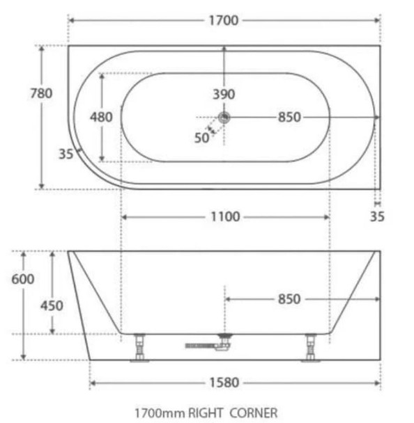 Terrence - Corner Freestanding Bath 1700mm (Left or Right Hand) 