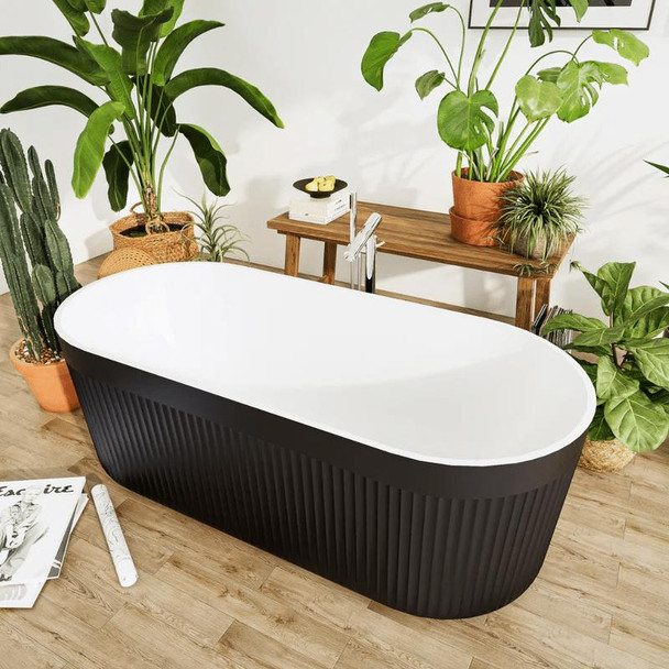 Zinnia - White & Black Fluted Freestanding Bath 1700mm 