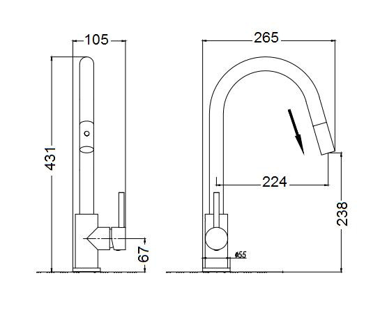 Verve - Brushed Gold Pullout Gooseneck Sink Mixer 