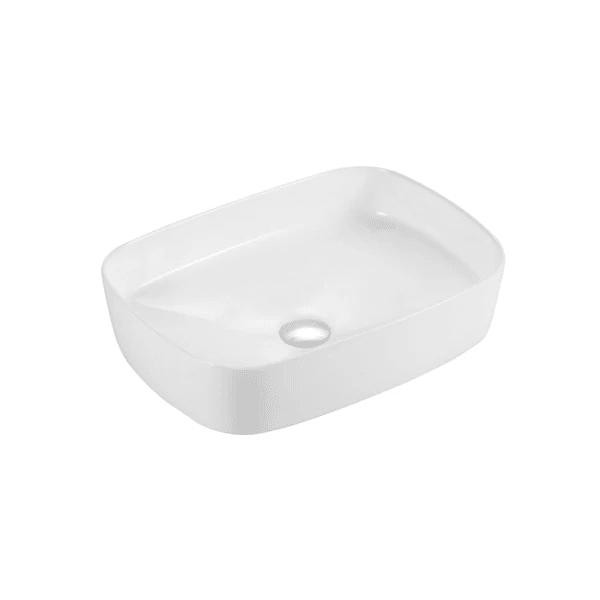 R60 – Gloss White Curved Rectangle Above Counter Ceramic Basin 