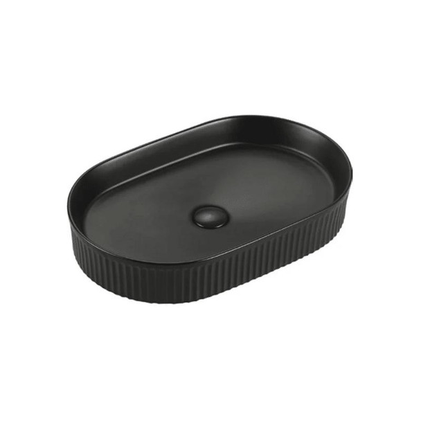 Beyond 3 - Oval Matte Black Fluted Above Counter Basin 560 x 360mm 