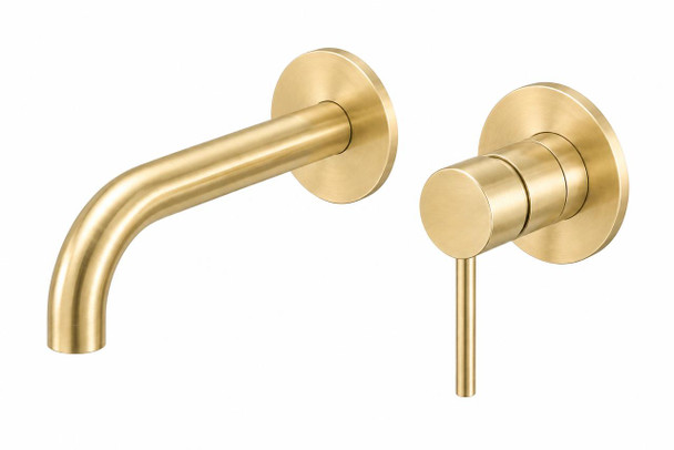 Sebastian - Brushed Gold Wall Basin/Bath Mixer & Spout 