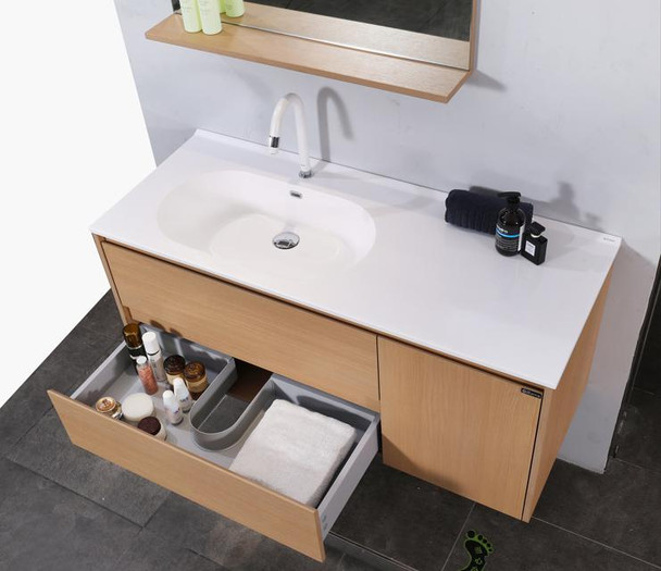 Groove - Oak Vanity Wall Hung With Single Bowl Top 1200 mm 