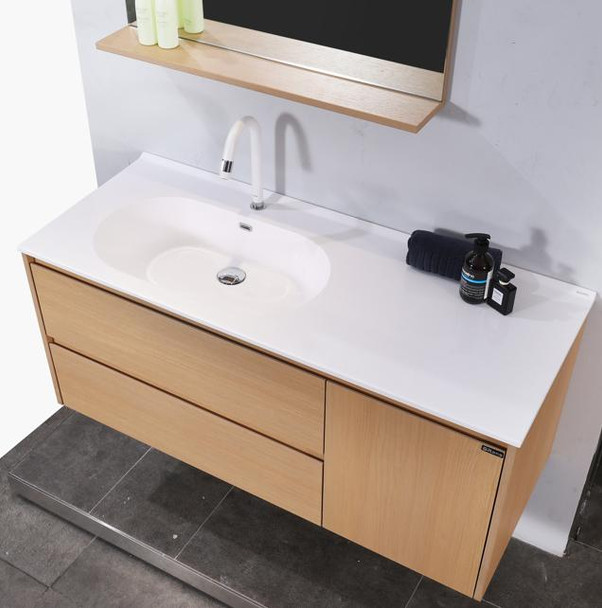 Groove - Oak Vanity Wall Hung With Single Bowl Top 1200 mm 