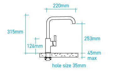 Billi - Mixer Tap Square Gooseneck Stand-Alone in Matte Black 