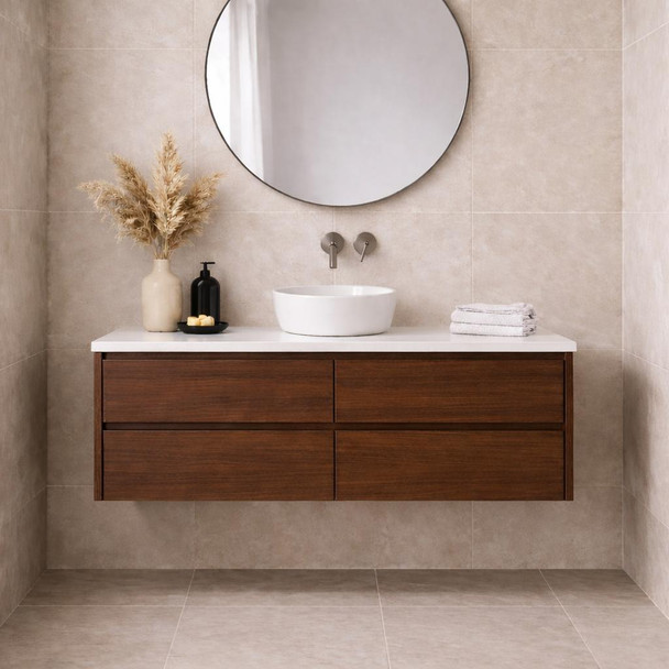 Willow - Walnut Vanity Cabinet Wall Hung With Top Options Available 1200mm 