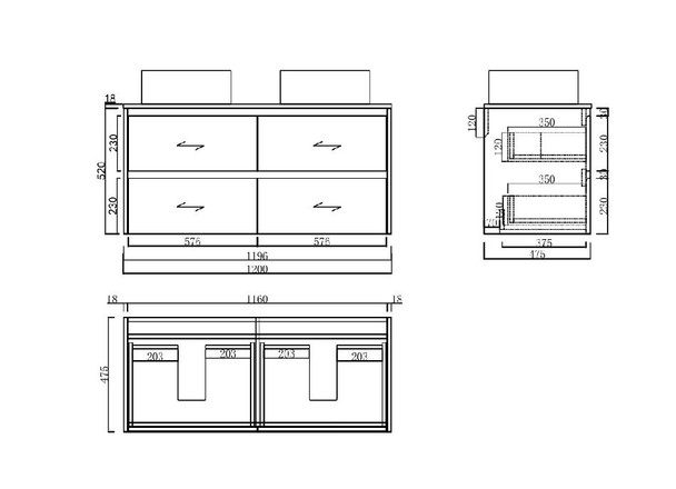 Willow - Walnut Vanity Cabinet Wall Hung With Top Options Available 1200mm 