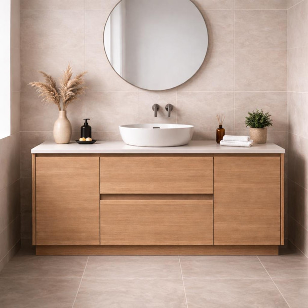 Willow - Oak Vanity Floor Mount With Single Bowl Top Options Available 1500mm 
