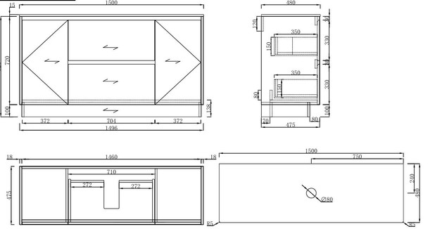 Willow - Oak Vanity Floor Mount With Single Bowl Top Options Available 1500mm 