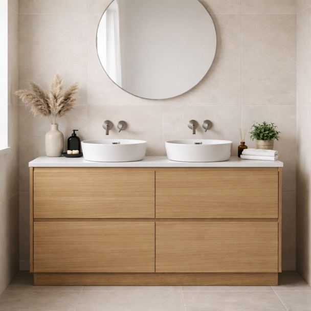 Willow - Oak Vanity Floor Mount with Double Bowl Top Option Available 1500mm