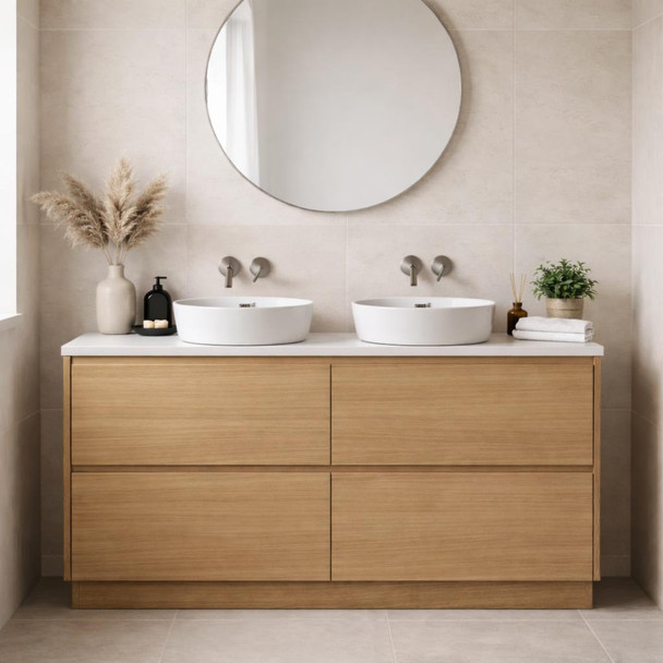 Willow - Oak Vanity Floor Mount with Double Bowl Top Option Available 1500mm 