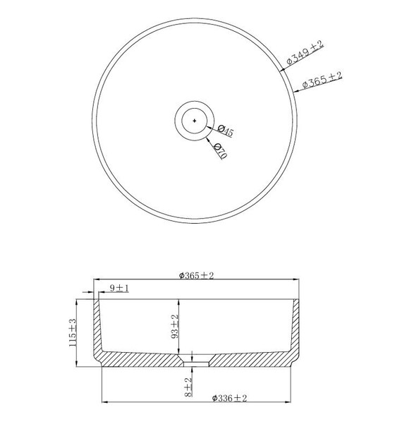 Hydrangea - Round Cream Concrete Basin 365mm with custom plug/waste  