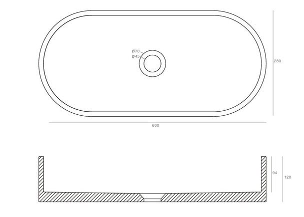 Peony - Oval Cream Concrete Basin 600mm with custom plug/waste  