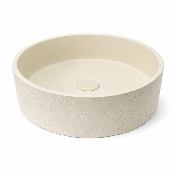 Thistle - Round Cream Concrete Basin 365mm with custom plug/waste  