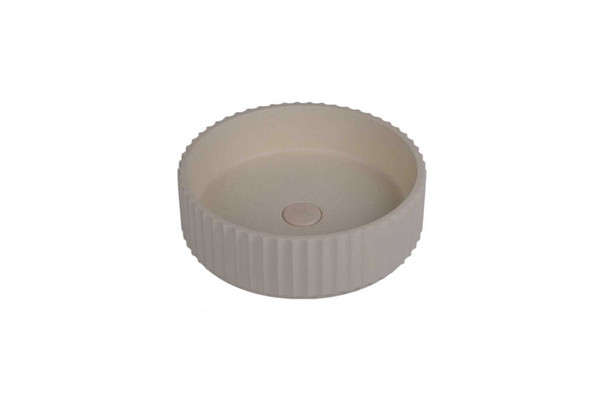 Wattle - Round Fluted Cream Concrete Basin 398mm with custom plug/waste 