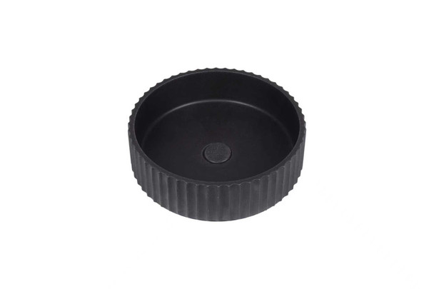 Wattle - Round Fluted Sand Concrete Basin 398mm with custom plug/waste 