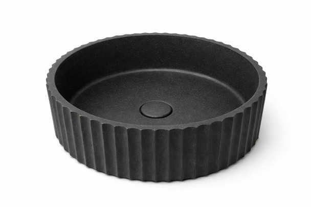 Wattle - Round Fluted Sand Concrete Basin 398mm with custom plug/waste  