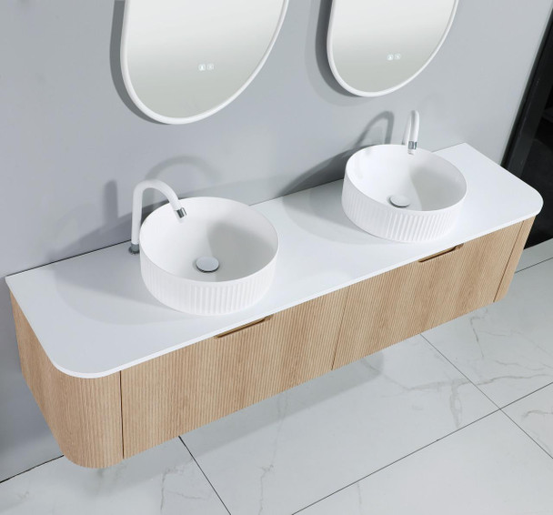 Roma Double Bowl - Fluted Vanity (Package) Wall Hung 1800mm + Vanity Top  