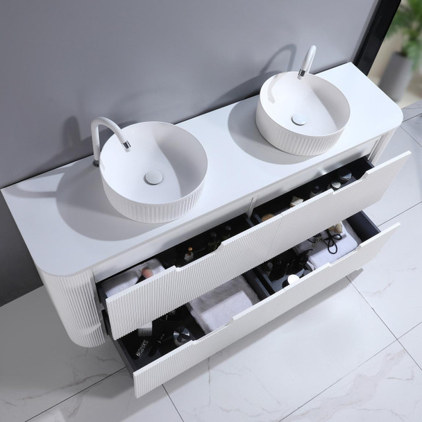 Roma - Fluted Floor Mount Vanity with Double Bowl Top Options Available 1800mm  
