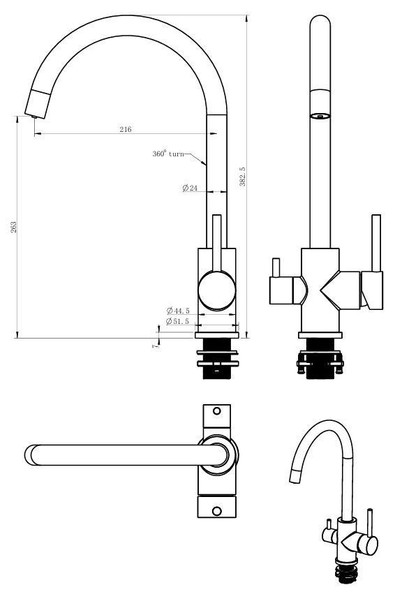 Dual Filter Gun Metal Sink Mixer Inc Water Filter Unit 