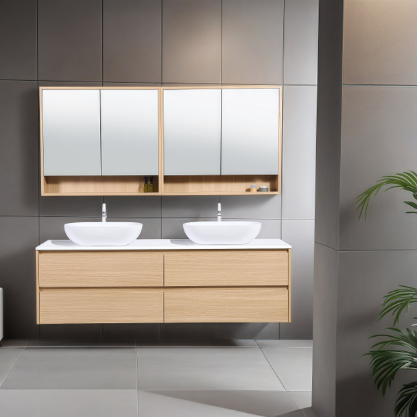 Willow - Oak Vanity Wall Hung With Double Bowl Top Options Available 1800mm