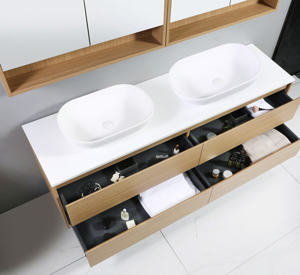 Willow - Oak Vanity Wall Hung With Double Bowl Top Options Available 1800mm