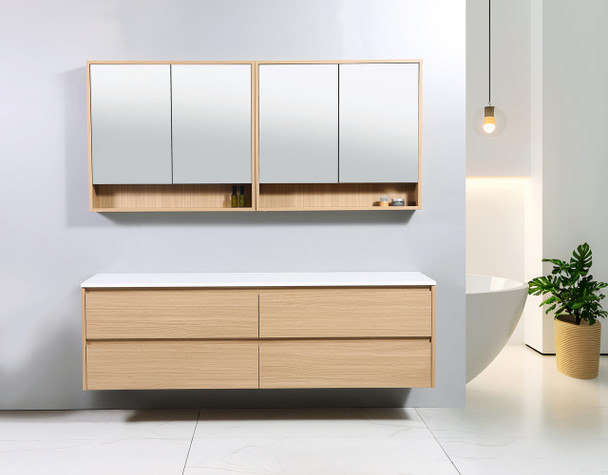 Willow - Oak Vanity Wall Hung With Double Bowl Top Options Available 1800mm
