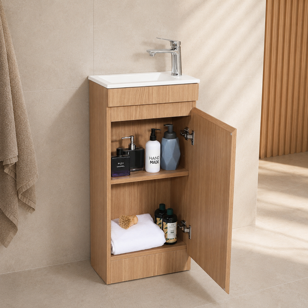 Willow  -  Powder Room Floor Mounted  Oak Vanity 400 mm