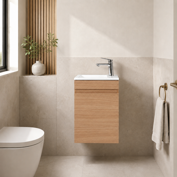 Willow  -  Powder Room Wall Hung  Oak Vanity 400 mm