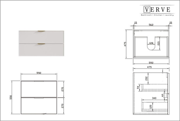 Hadley Soft Grey Wall Hung Vanity 600mm 