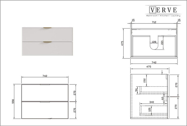 Hadley Matte White Wall Hung Vanity 750mm 