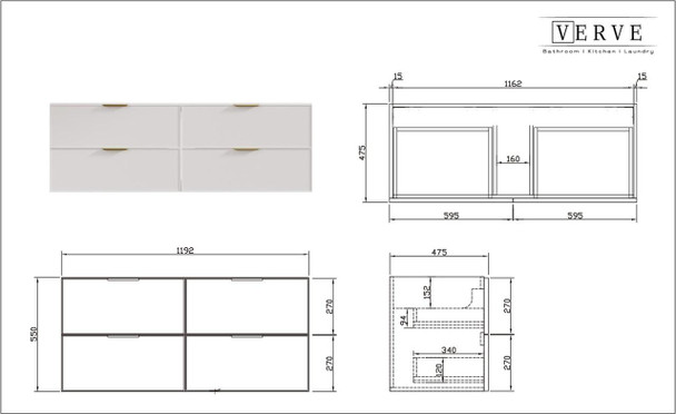 Hadley Matte White Wall Hung Vanity 1200mm 