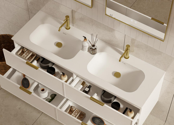 Hadley Matte White Wall Hung Vanity 1500mm Double Basin 