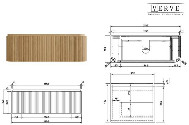 Yallingup American Oak Wall Hung Vanity 1200mm 