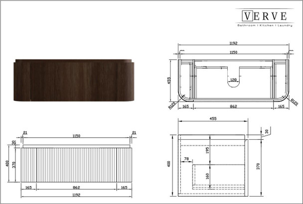 Yallingup Mocha Oak Wall Hung Vanity 1200mm 