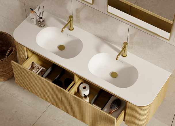 Yallingup American Oak Wall Hung Vanity 1500mm Double Basin