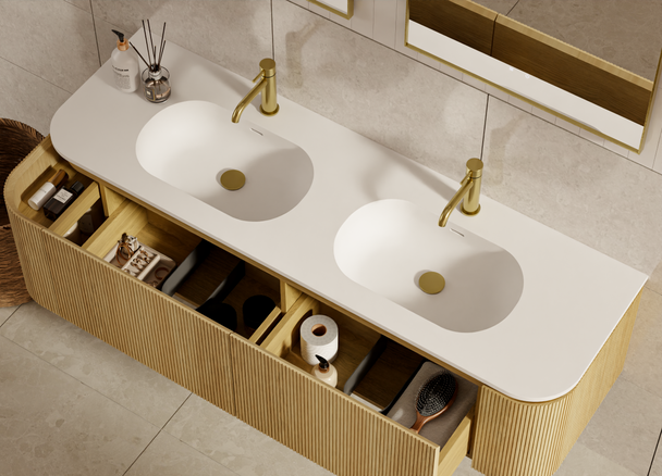 Yallingup American Oak Wall Hung Vanity 1500mm Double Basin